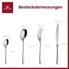 Gerlach Muza Shiny Besteckset, Edelstahl, glänzendes Silber, 24-teilig, Küche Naty Shop