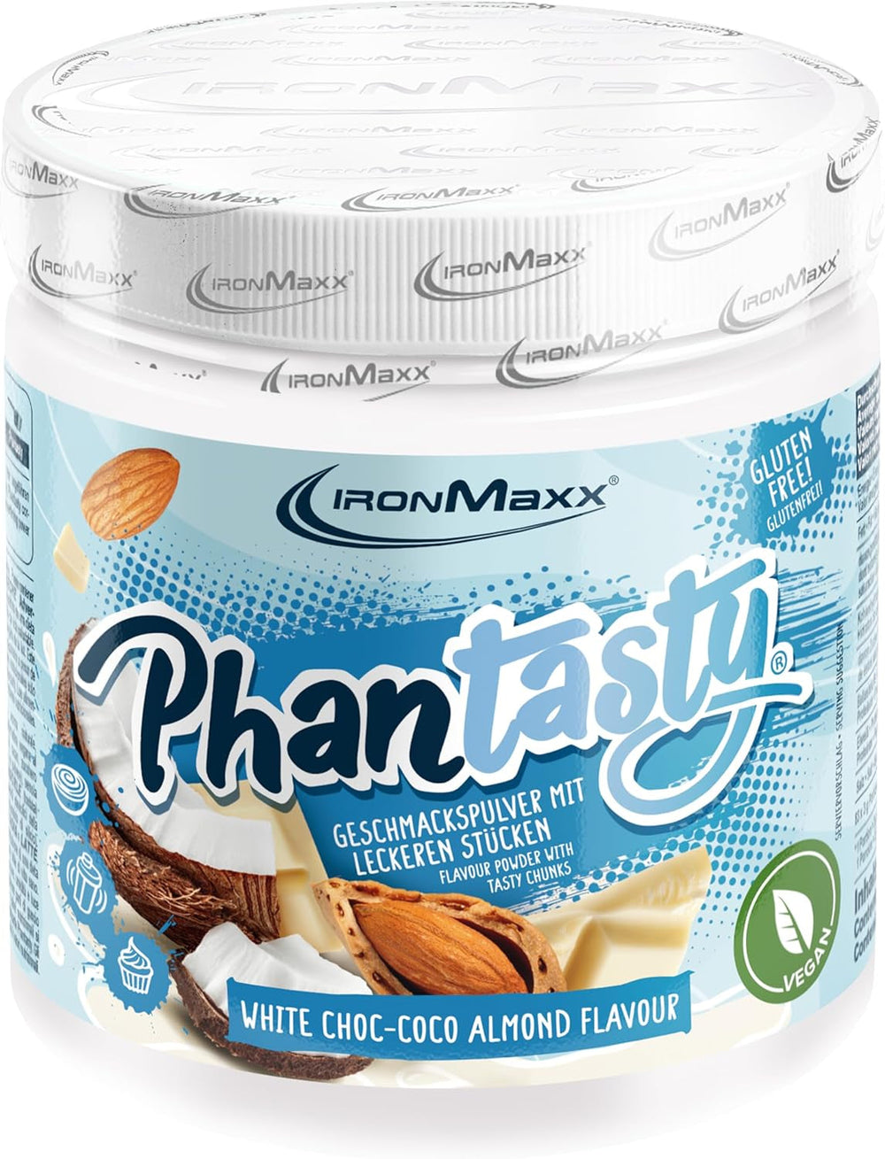 Ironmaxx Phantasty - Cremiger Pfirsich 250G Dosis | Veganes Geschmackspulver mit echten Frucht- oder Nussstückchen | Perfekter Zuckerersatz Süßstoffe Naty Shop 250 G (1Er Pack) White Choc – Coco Almond