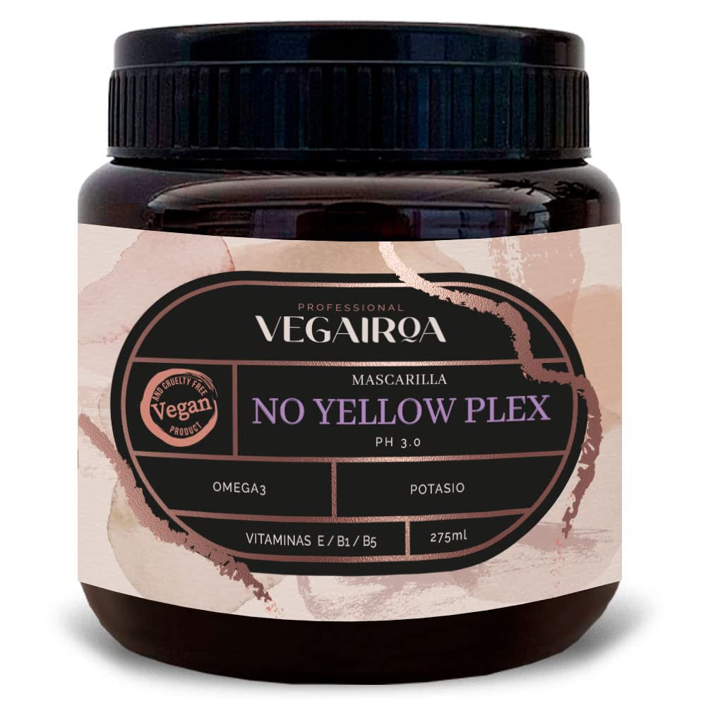 VEGAIROA - No Yellow Plex Mask - Mască neutralizantă pentru tonuri galbene și portocalii - Îngrijire hidratantă - Pigment violet - Produs profesional vegan de coafură - 275 g Masca de par Naty Shop Titlu implicit