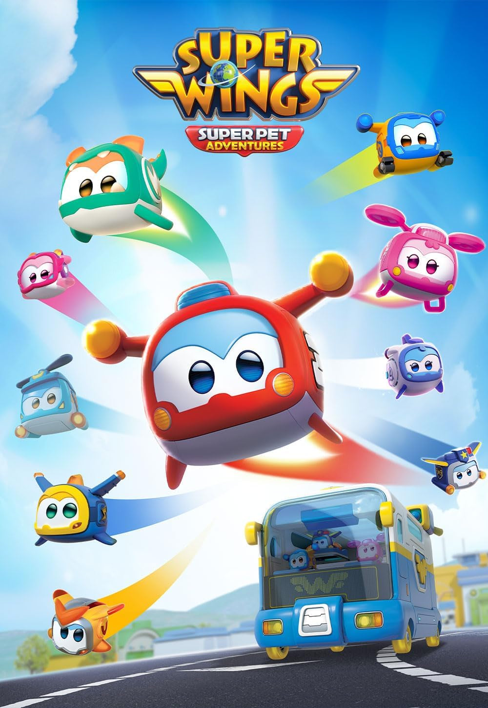 Super Wings Super Pets 4 Stück Shine, Golden Boy, Jerome, Ellie, umschaltbarer Gesichtsausdruck, Blitzeffekt, tragbares Spielzeug für 3, 4, 5, 6, 7, 8 Jahre alte Jungen und Mädchen, 5,1 cm große Actionfiguren, Naty Shop