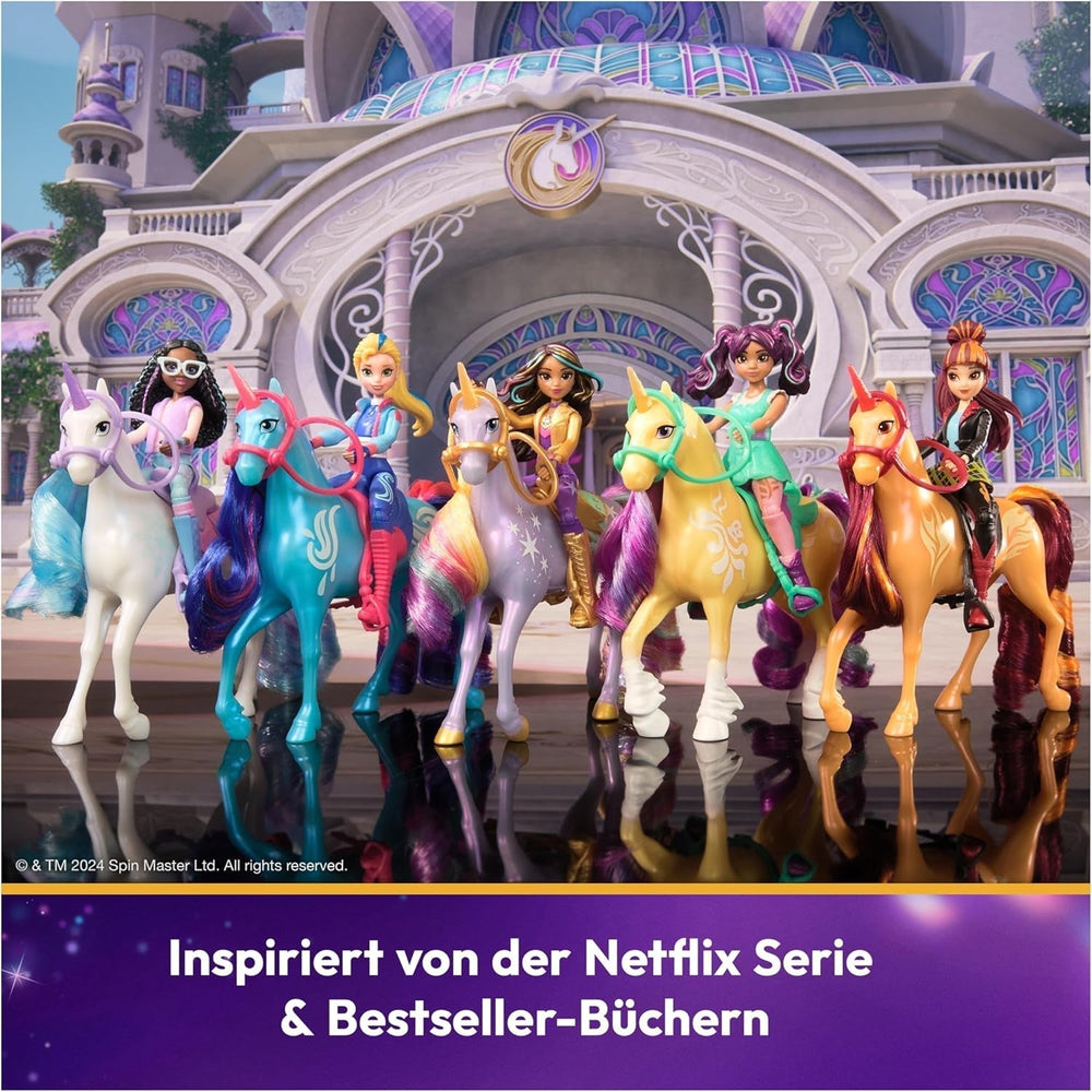 Unicorn Academy AVA und Unicorn Leaf Set – ca. 12 cm große Originalfiguren aus der beliebten Netflix-Serie. Mit zwei Accessoires und Haarbürsten. Für fantasievolles Rollenspiel, für Kinder ab 4 Jahren. Actionfiguren von Naty Shop