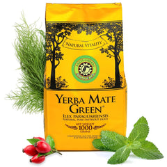 Yerba  Silueta 1000 G ● Ceai Mate ușor dulce și acru ● Cu frunze de mentă, măceșe ● Aromă de fenicul și mere ● Calitate superioară Pachet mare ● Ceai Mate Loose Leaf 1Kg + El Pajaro 50G