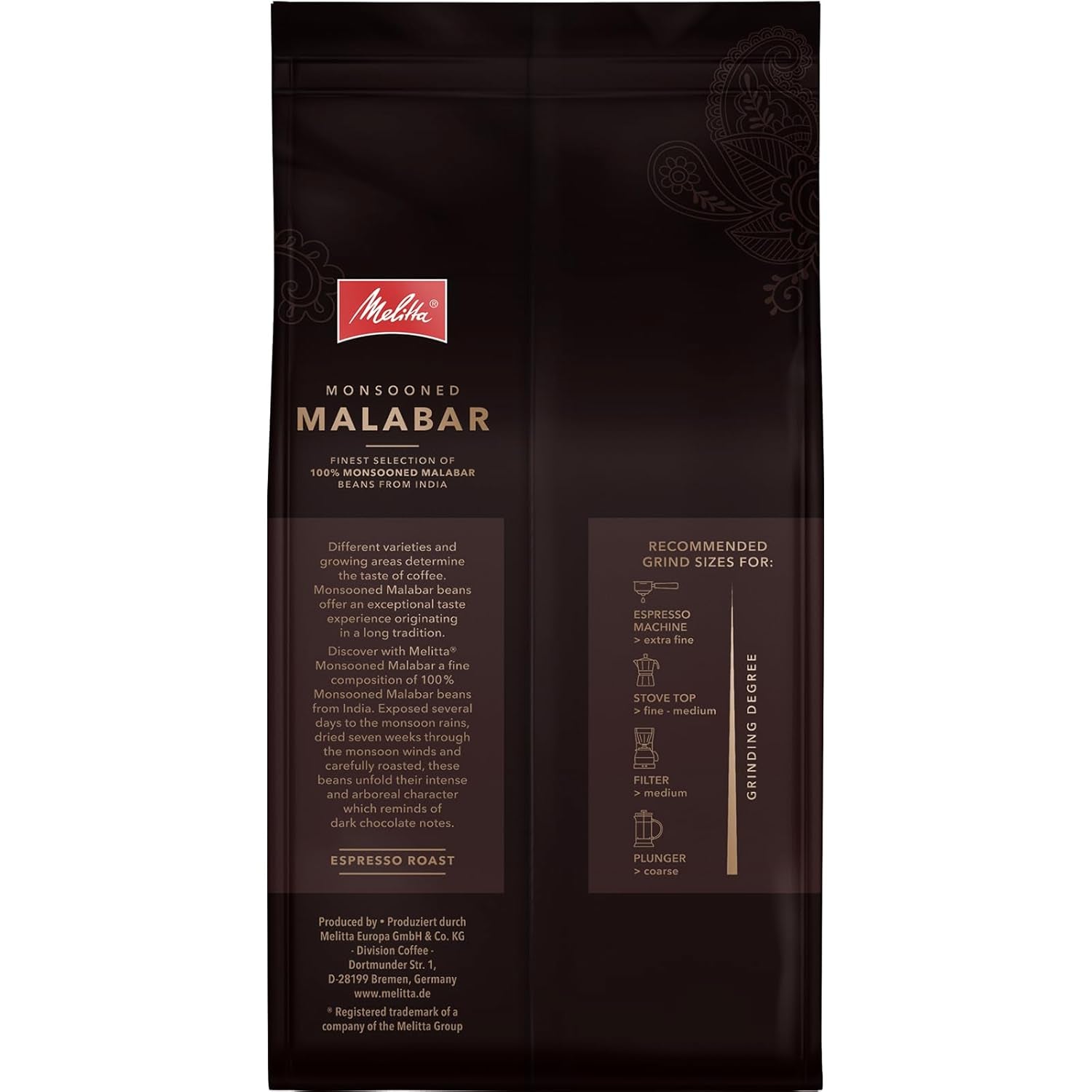 Melitta Monsooned Malabar Rare Coffee, 1 kg, Kaffeebohnen, ungemahlen, 100 % Arabica-Bohnen aus Indien, in Deutschland geröstet, Stärke 4 Naty Shop Coffee