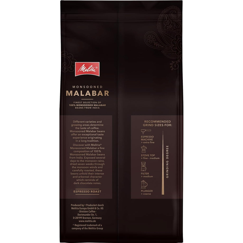 Melitta Monsooned Malabar cafea rară, 1 kg, boabe de cafea, nemăcinată, 100% boabe Arabica din India, prăjită în Germania, tărie 4 Cafea Naty Shop