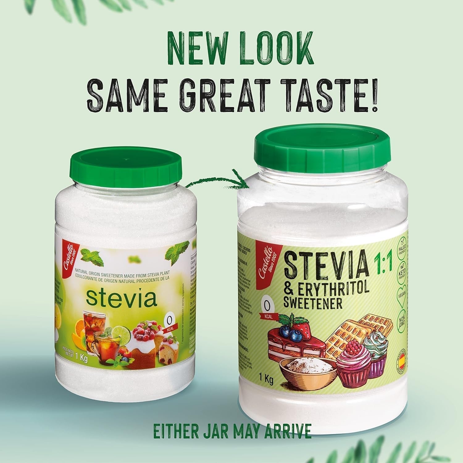 Stevia + Erythritol 1:1 Süßstoff | 1G = 1G Zucker | 100 % natürlicher Zuckerersatz – 0 Kalorien – 0 glykämischer Index – Keto und Paleo – 0 Netto-Kohlenhydrate – kein GVO – Castello seit 1907 – 1 kg Süßstoffe Naty Shop