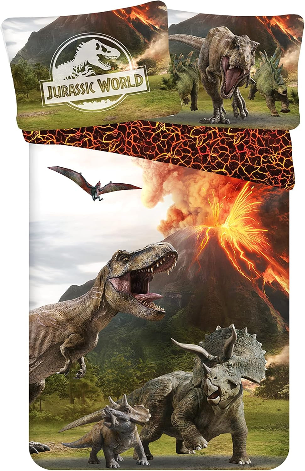 Bettwäsche für Kinder, Filme und Zeichentrickfilme, wendbar, Baumwolle Bettwäsche – Kinder Naty Shop Grün (Jurassic), Braungrau (Jurassic)