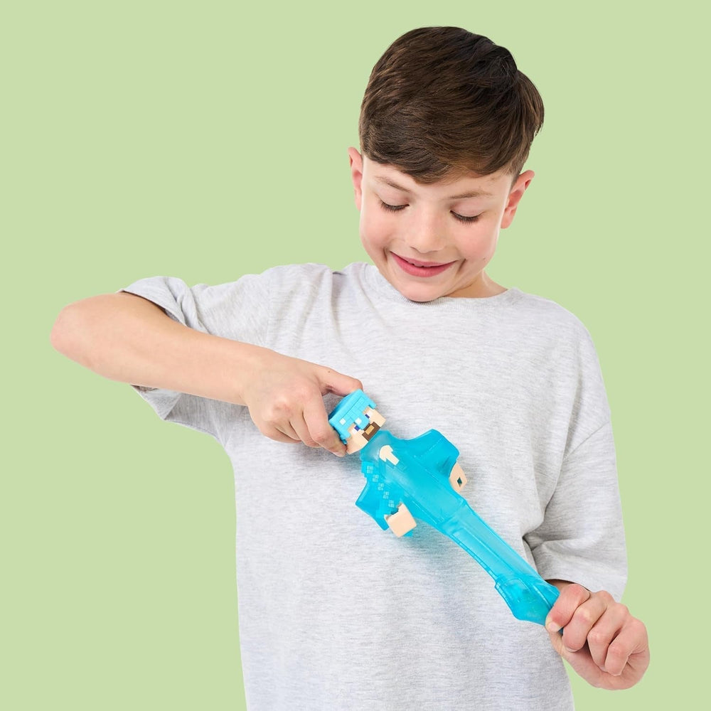 Heroes of Goo Jit Zu – Erweiterbare Minecraft-Figur – Steve mit Diamantrüstung und Schwert, super dehnbarer Goo-Füller mit verstecktem Diamantelement im Inneren, erweiterbar auf Actionfiguren in dreifacher Größe, Naty Shop