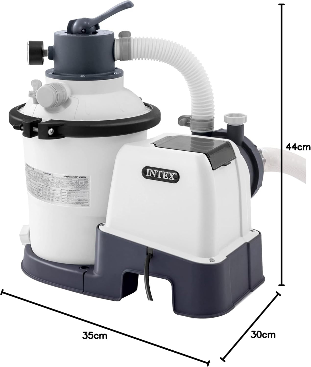 Pompă filtrantă cu nisip Intex 26642 Krystal Clear cu RCD, debit de apă 3500 l/h, debit sistem 2000 l/h, plastic, alb