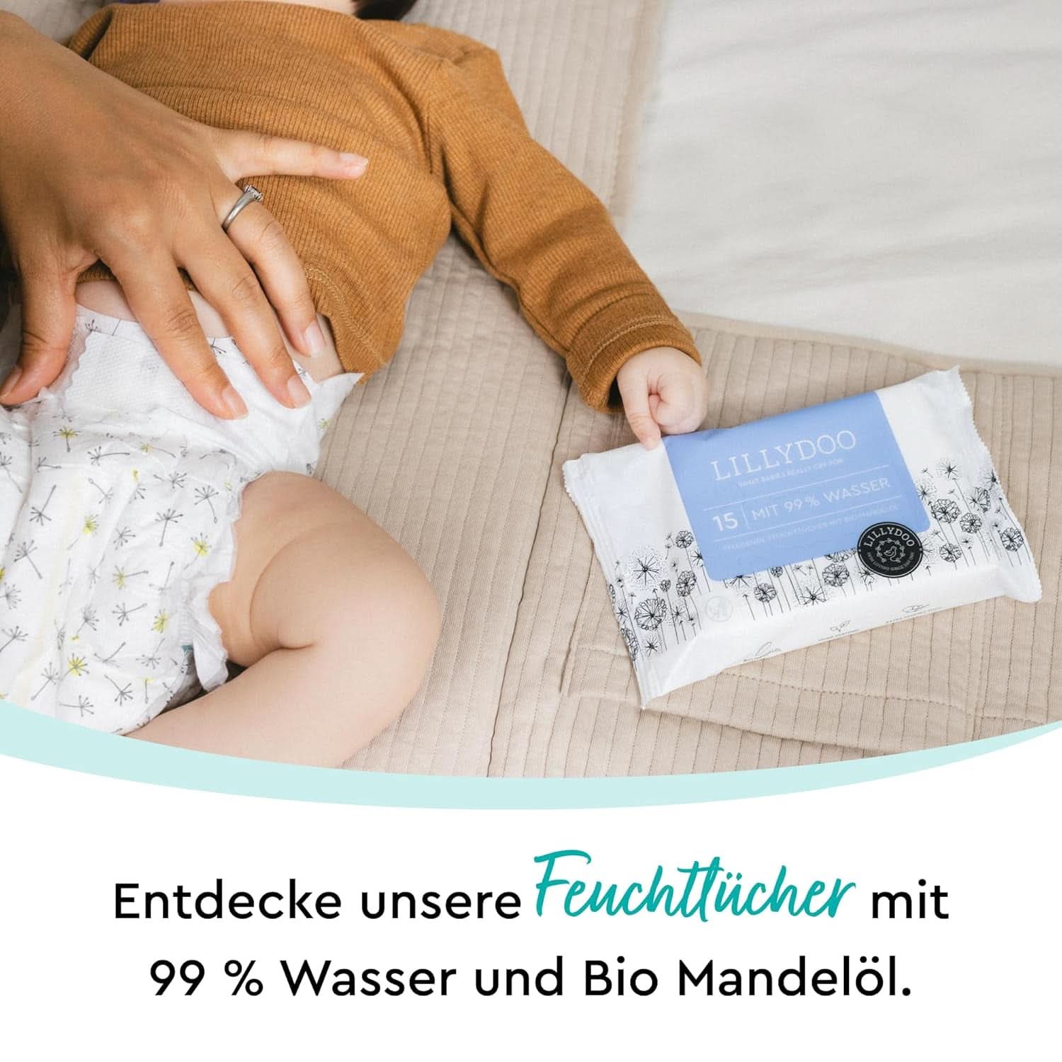 LILLYDOO Baby Feuchttücher Mit 99% Wasser, 10 X 15 Stück (150 Feuchttücher), 100% Plastikfreies Tuch, Ohne Parfüme & Mild Wie Watte Und Wasser (FSC Mix) Baby Wet Wipes Naty Shop