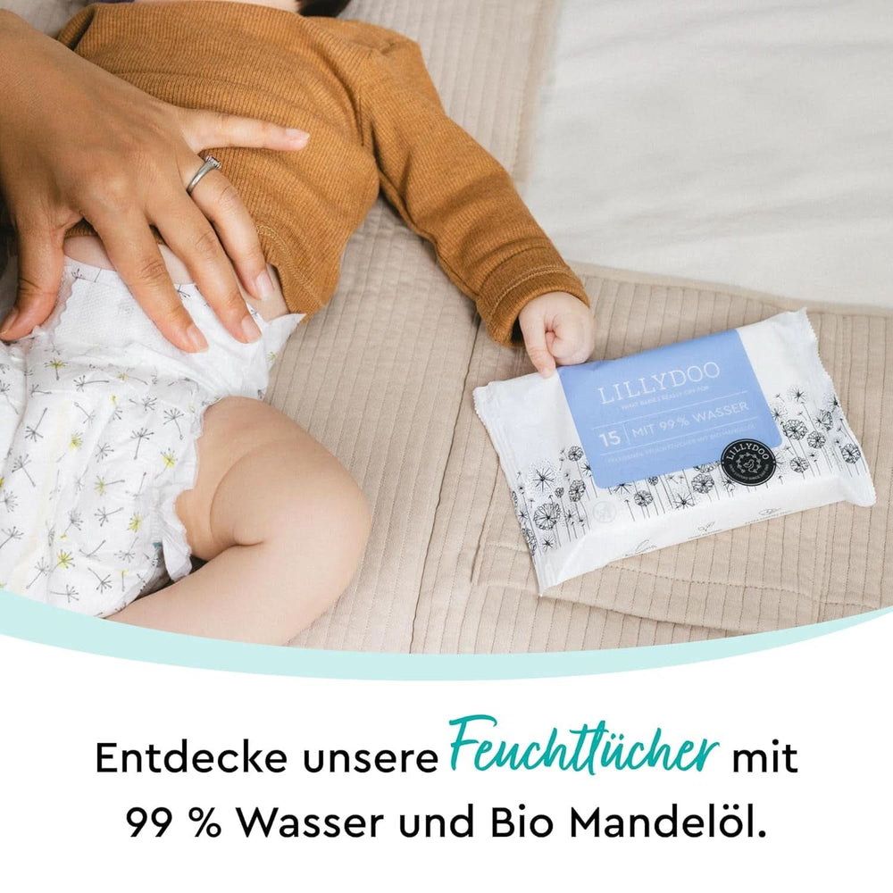 LILLYDOO Baby Feuchttücher Mit 99% Wasser, 10 X 15 Stück (150 Feuchttücher), 100% Plastikfreies Tuch, Ohne Parfüme & Mild Wie Watte Und Wasser (FSC Mix) Baby Wet Wipes Naty Shop