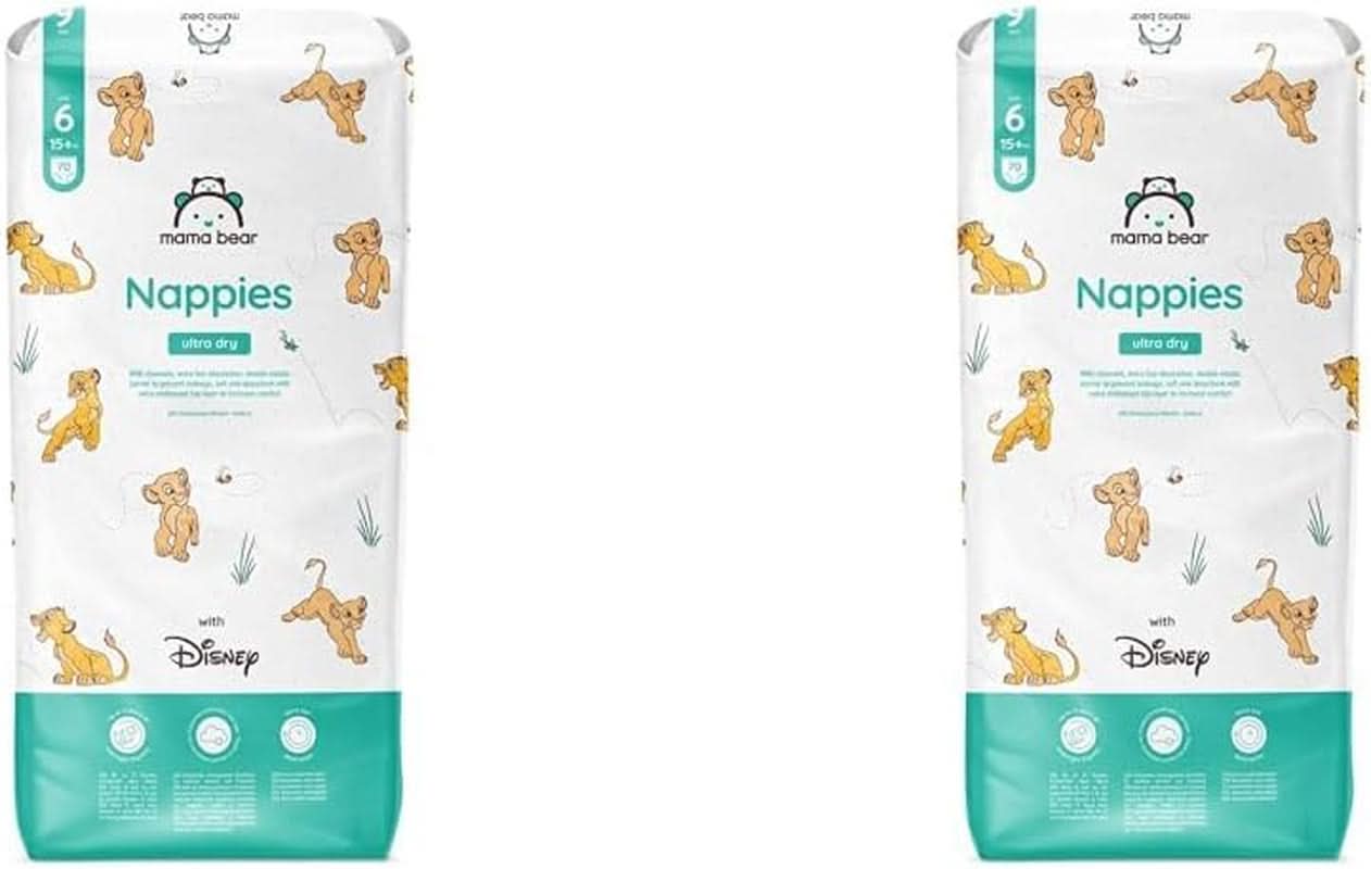 Mama Bear Disney Ultra Dry Windeln, Größe 4 (8–14 kg), Weiß, 84 Stück (1 Packung), Naty Shop, Größe 6 (15+ kg) (2 Packungen), Einzelpackung