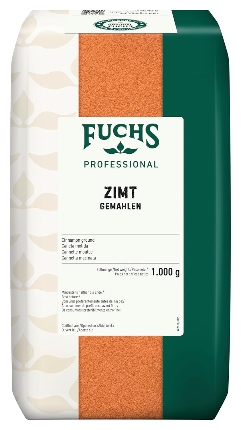 Fuchs Professional - Zimt gemahlen | Zum Würzen von süßen und würzigen Gerichten | Profi-Qualität für Großverbraucher und Gastronomie | 1 kg im recyclebaren Beutel