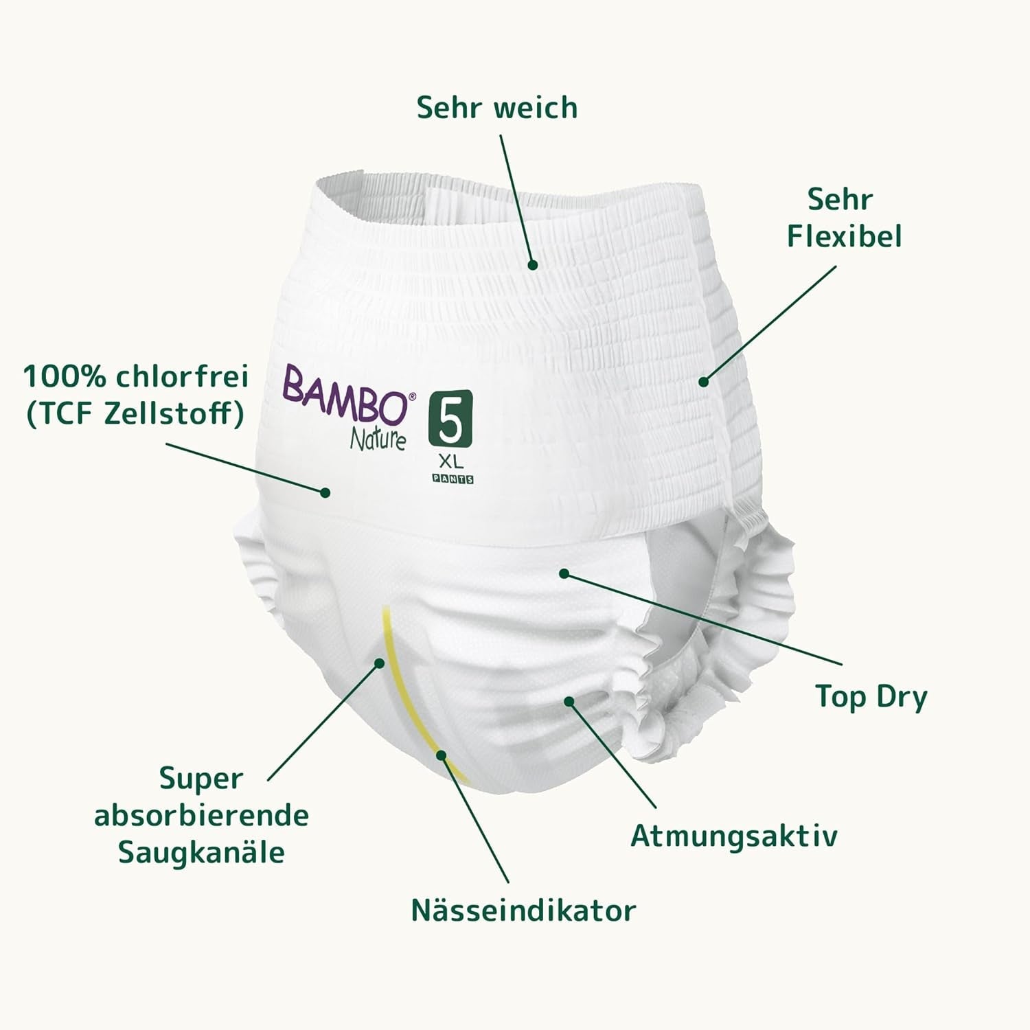 Scutece Bambo Nature, mărimea 5 (11-17 kg) - cutie lunară cu 95 bucăți | Scutece cu protecție îmbunătățită împotriva scurgerilor | Confort și libertate supreme pentru copiii activi | Scutece testate dermatologic