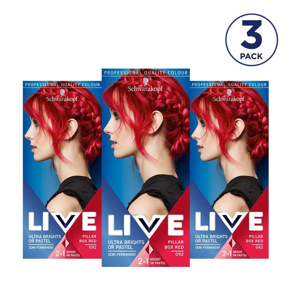 Vopsea de păr Live Ultra Bright sau Pastel Red, 3 bucăți, culoare semipermanentă, durează până la 15 spălări - 092 Pilllar Box Red Vopsea pentru par Naty Shop