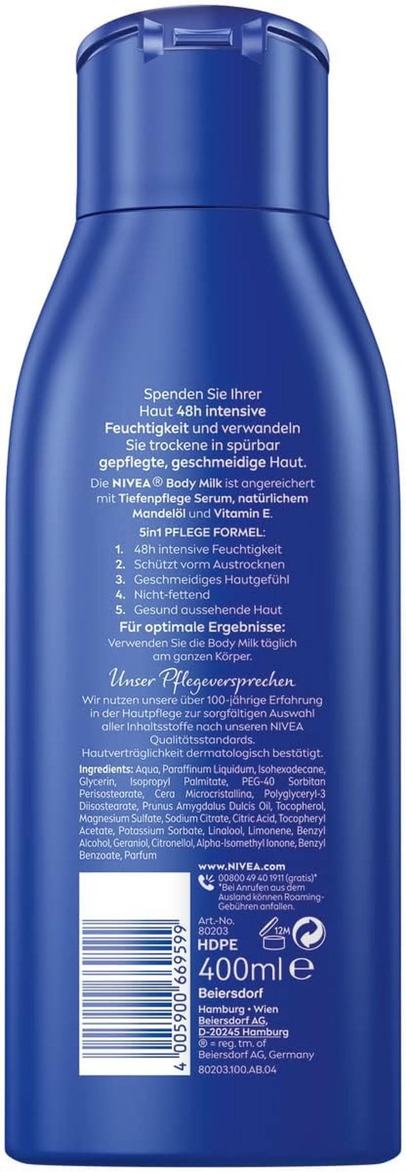 NIVEA Rich Body Milk, cremă de corp hrănitoare intensivă cu ulei de migdale, 400 ml Duș și baie Naty Shop
