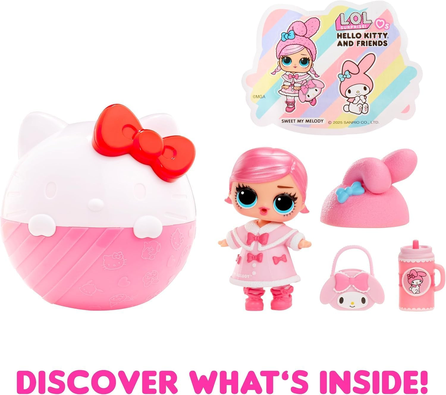 L.O.L. Surprise! Loves Hello Kitty and Friends - 1 Puppe mit 7 Überraschungen, Zufällige Auswahl, 8 Tots zum Sammeln, für Kinder ab 4 Jahren, Pink
