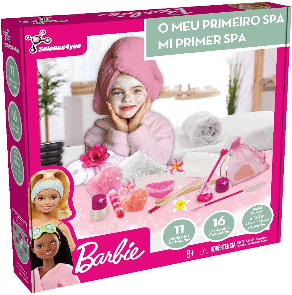 Science4you Barbie Mi Primer Spa Zen - Set für Mädchen, Barbie Prinzessin Sylle, zur Herstellung von Seifen, bunter und duftendem Badesalz und vielem mehr, Spielzeug, Geschenk für Mädchen ab 8 Jahren