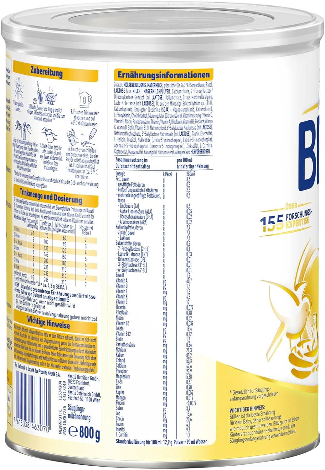 BEBA 1 lapte initial de la nastere, doar lactoza, fara ulei de palmier, pachet 3 (3 x 800 g) Mama si Copilul Naty Shop