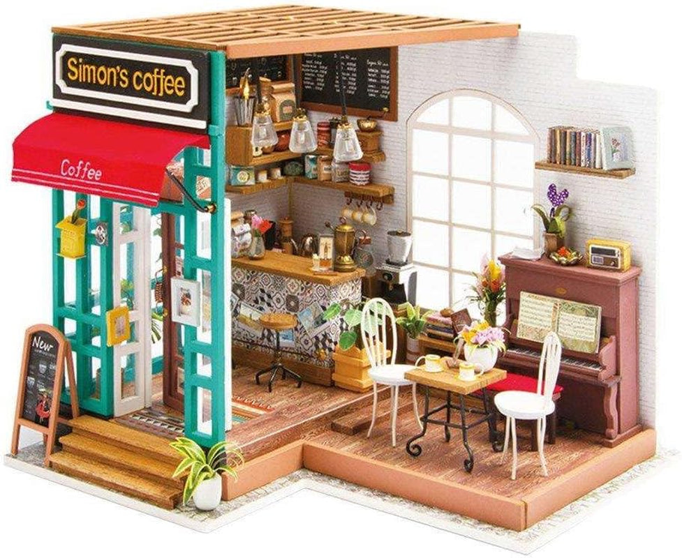 Robotime DG109 Rolife Simon's Cafe Miniatur-Puppenhaus aus Sperrholz und Kunststoff, Größe: 23 x 19 x 19 cm, 203 Teile, Naty Shop Dollhouses, mehrfarbig