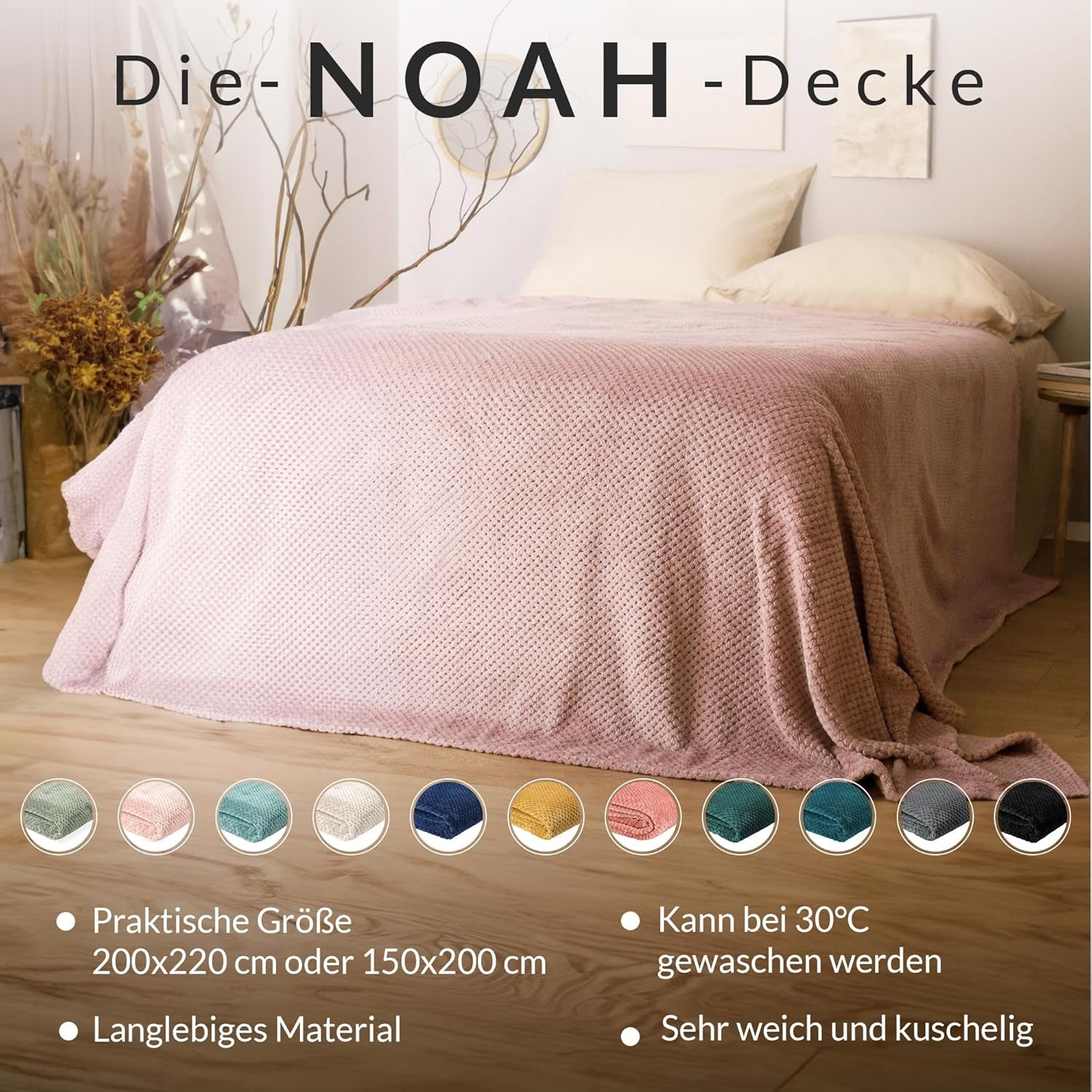 Cuvertură de pat HOMLA Noah 220 X 240 Cm - cuvertură de pat canapea aruncare confortabilă pătură cuvertură - pufos și moale - poliester gri Paturi si Cuverturi Besuche den HOMLA-Store