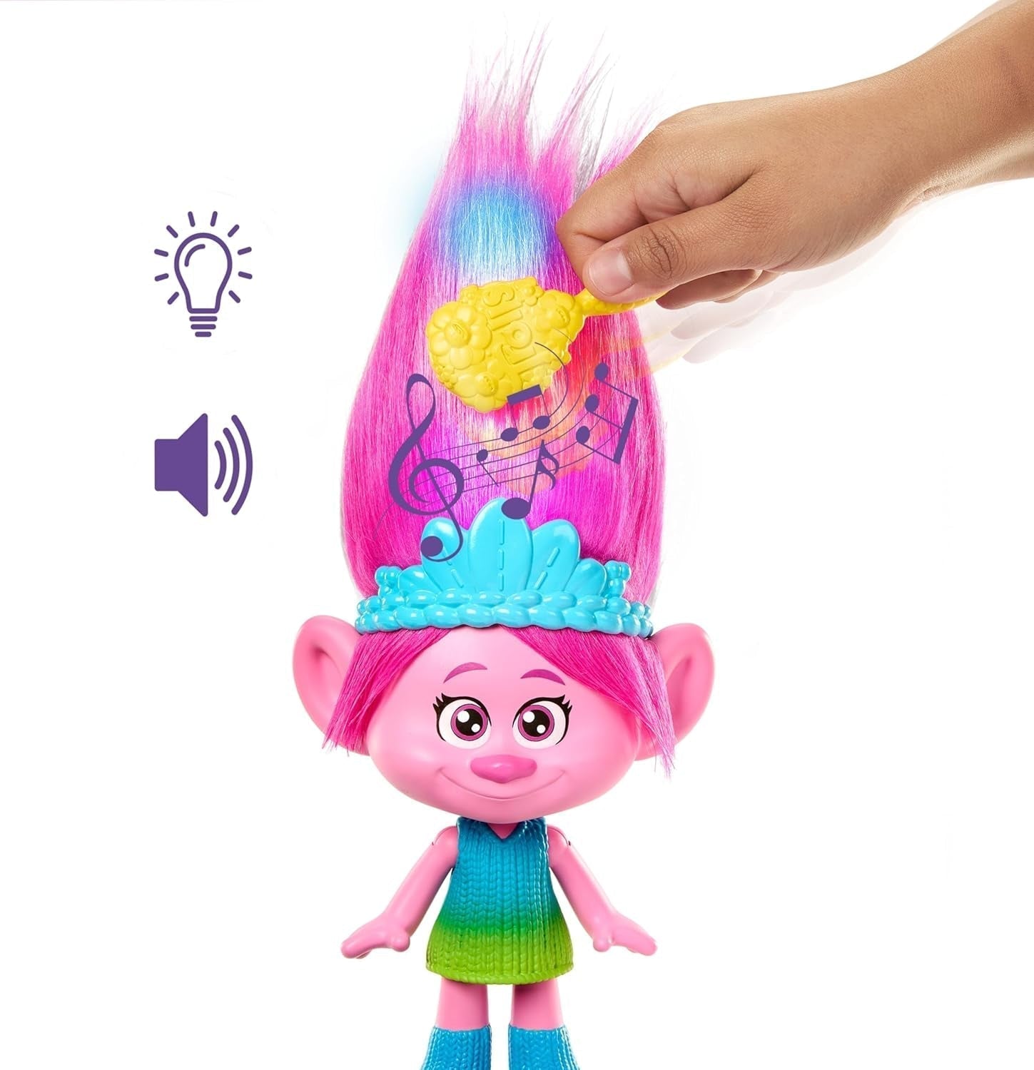 Mattel DREAMWORKS TROLLS Rainbow Hairtunes Poppy Doll – Licht und Ton, helles Haar, Musik und Stühle, abnehmbare Krone, ab 3 Jahren, HNF20 Naty Shop Dolls