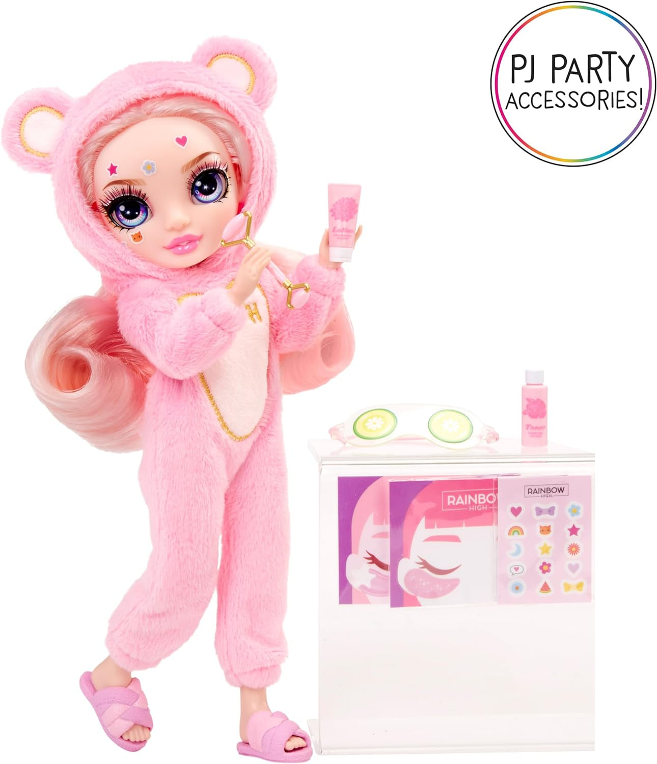 Rainbow High Junior High PJ Party - Bella (Pink) - 22 cm Puppe mit weichem Einteiler, Hausschuhen und Spielzubehör - Kinderspielzeug - Ideal für 4-12 Jahre
