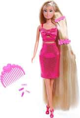 Simba Steffi Love Dream Hair – Ankleidepuppe mit extra Langen Haaren, inkl. Haarclips & Kamm, im pinken Glitzerkleid, 29 cm groß, Frisierpuppe für Kinder ab 3 Jahren