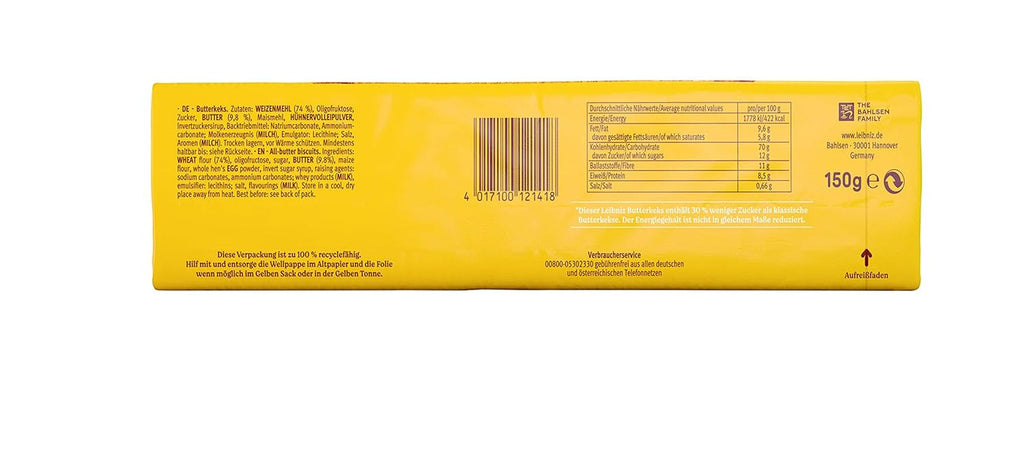 Biscuite cu unt - 30% zahăr, 150 g, biscuiți cu unt cu conținut redus de zahăr, biscuiți crocanți autentici cu 52 de dinți (1 x 150 g) (pachet de 4)