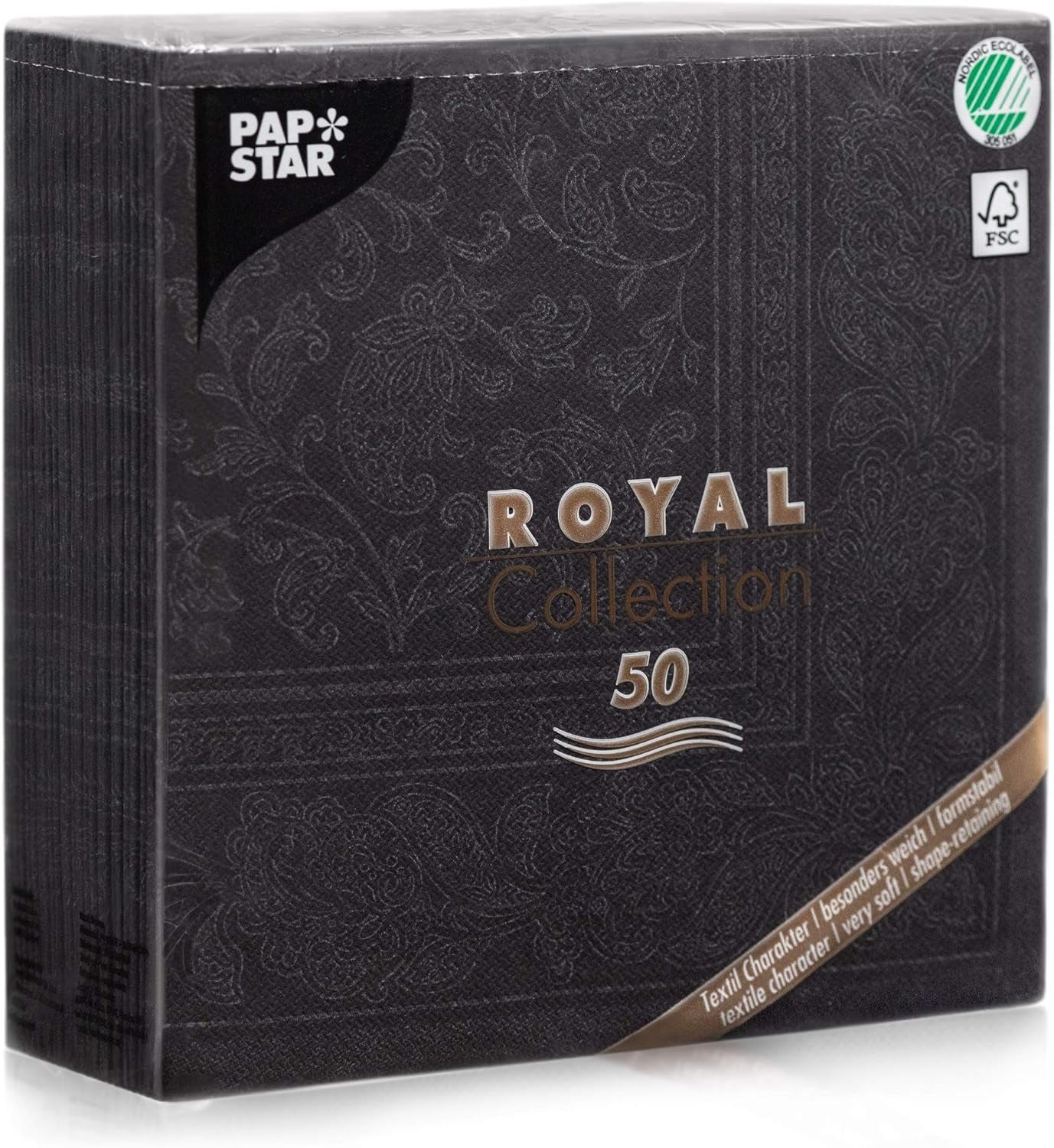 50 șervețele ROYAL Collection 1/4-fold 40 X 40 negru "Ornamente"