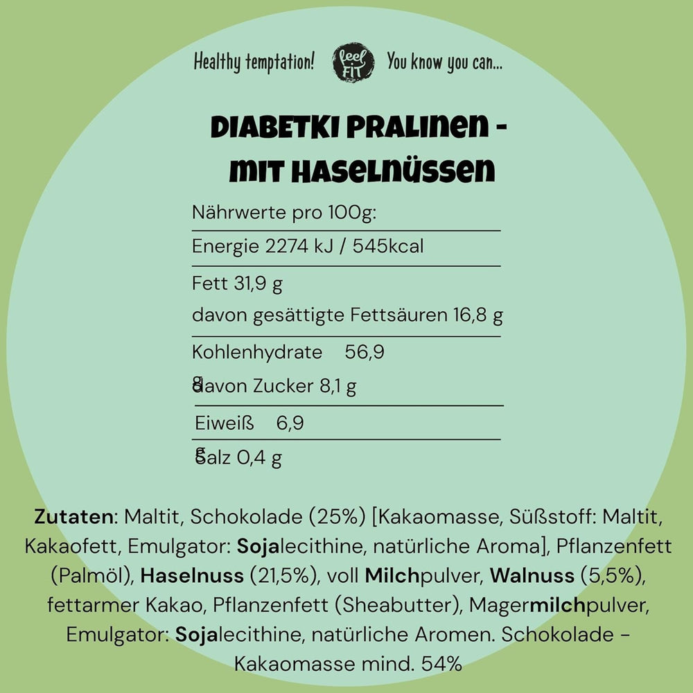 Praline cu alune DIABETKI, ciocolată fără zahăr, dulciuri delicioase pentru consumatori conștienți și diabetici, gustări fără gluten și vegetariene 100g