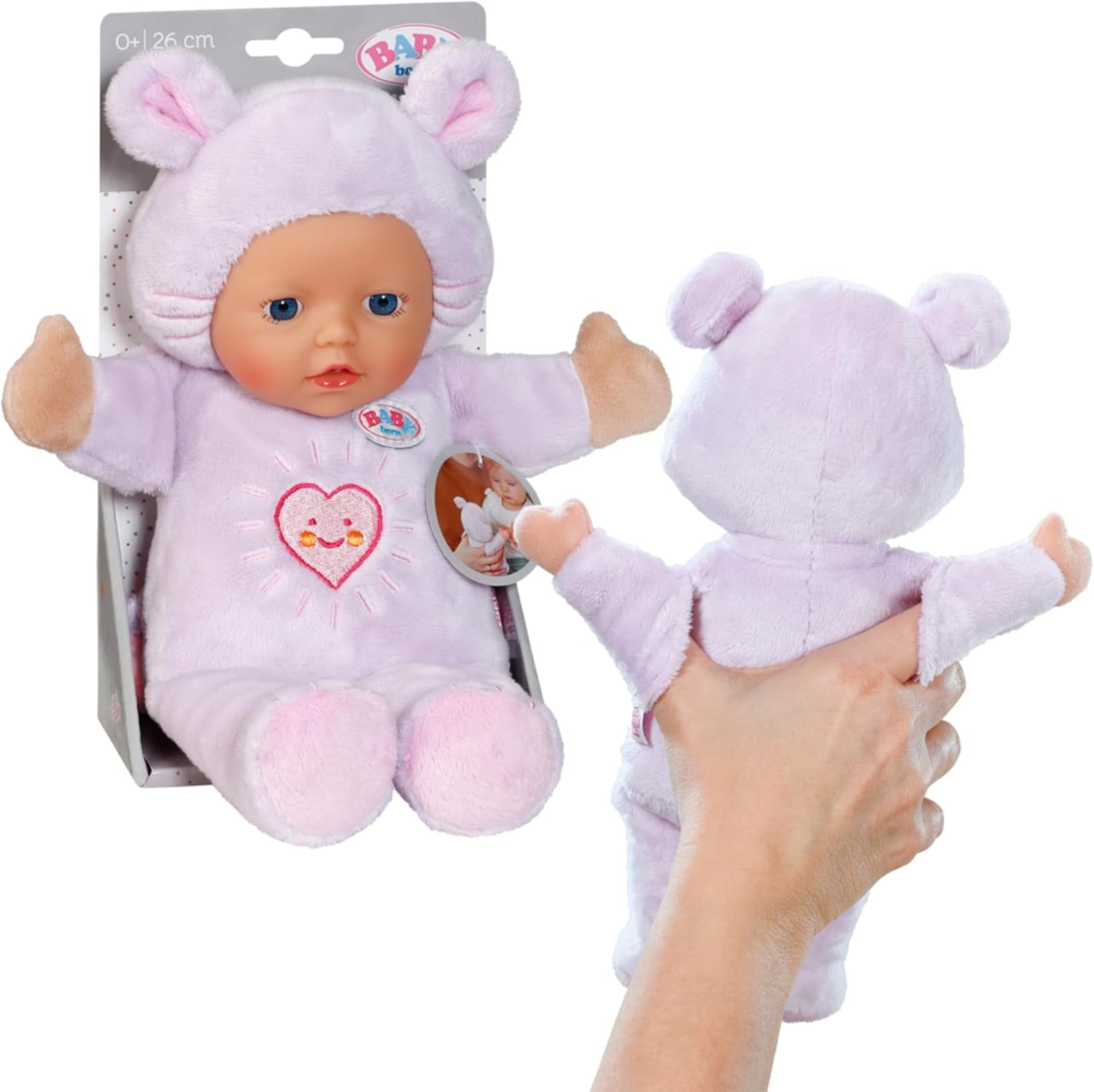 BABY Born for Babies Maus 26cm, weiche 26 cm Puppe mit Öhrchen und Fingertaschen, für Neugeborene, 836590 Zapf Creation