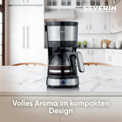 Espressor compact SEVERIN, cafea aromată cu aparatul de cafea pentru până la 4 cești, espressor cu filtru și filtru oscilant permanent, oțel inoxidabil/negru, KA 4808