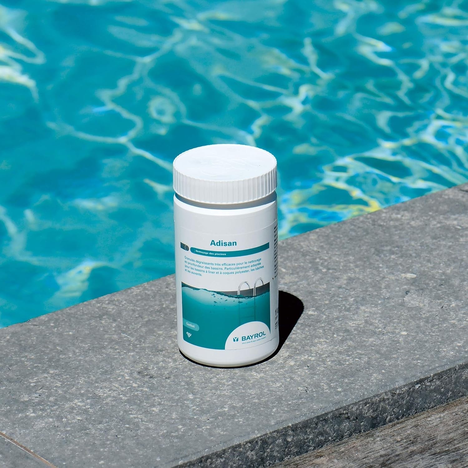 BAYROL Adisan 1 kg - Granule extrem de eficiente pentru curățarea piscinei, îndepărtează murdăria și petele de grăsime - Căptușeli pentru piscine, capace pentru rulouri, acoperiri pentru piscine, piscine din poliester, alb
