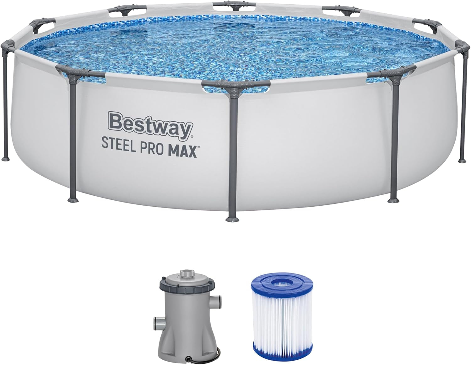 Set piscină Bestway Steel Pro Max™ Frame, rotundă, cu pompă de filtrare, 305 x 76 cm