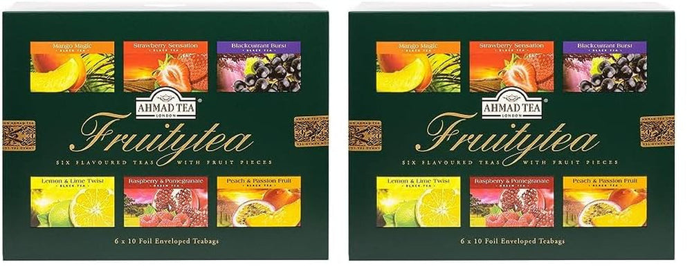 Ahmad Tea - Twelve Teas - Sortiment de 12 sortimente de ceai negru și ceai verde cu diferite arome - 60 pliculețe de ceai ambalate individual, sigilate pentru păstrarea aromelor, cu panglică, 120 g ceai