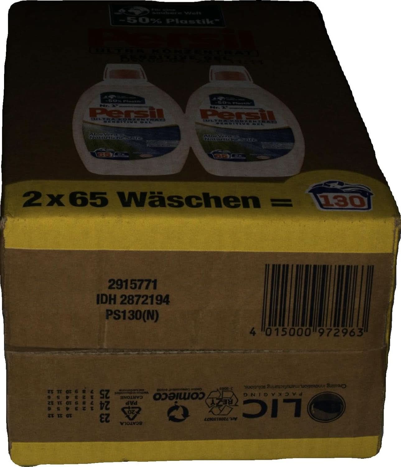 Persil Ultra Concentrate Sensitive Gel (130 Waschgänge), Flüssigwaschmittel für Allergien und Babys in einer kleineren Flasche für weniger Plastik, Entfernt hartnäckige Flecken, Dermatologisch getestete Waschmittel von Naty Shop