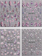 JMEOWIO 3D Nagelsticker Blumen Nail Art Sticker Selbstklebend Nagelaufkleber 5D Stereoskopisch Frühling Sommer Dekoration Nageldesign Zubehör 4 Blatt