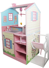 Olivia's Little World 2-in-1-Puppenhaus und Wickelstation, Holzpuppen-Spielset mit Hochstuhl TD-11460A Naty Shop Dollhouses Td-11460A