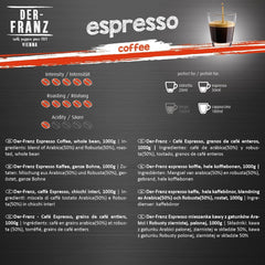 Der-Franz Espressokaffee, Stärke 5/5, Arabica und Robusta, ganze Bohnen, 4 x 1000 g Kaffee Naty Shop