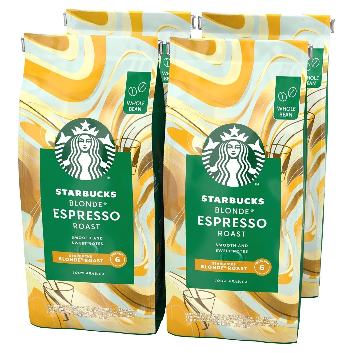 STARBUCKS Pike Place Roast, prăjire medie, boabe de cafea întregi Cafea Naty Shop Blonde Espresso Roast 4 x 450 grame