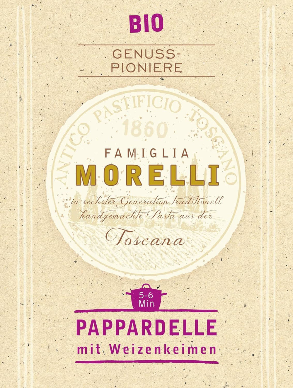 BioGourmet Pappardelle mit Weizenkeimen – Bio-Breinudeln für Eintöpfe und Saucen – mit zusätzlichen Nährstoffen | 500 g Bio und Vegan