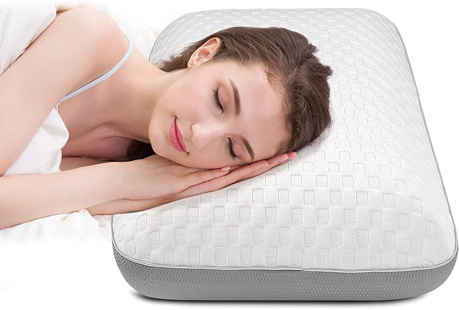 Fityou Pernă din spumă de memorie, pernă de sprijin pentru gât, pernă ergonomică de dormit, pernă de răcire, design cu două fețe, capac de pernă lavabil (67.5X40X13Cm) Perne ortopedice cervicale Naty Shop Gri deschis 67.5X40X13Cm
