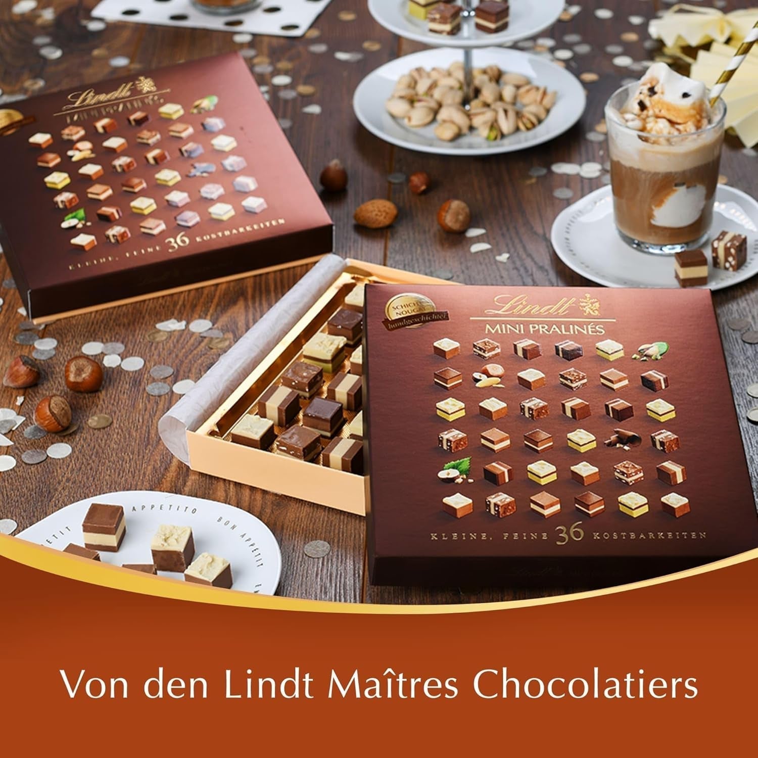Lindt Chocolate - Nougat Mini-Pralinés, 165 Gramm, Schachtel mit 36 Pralinen Naty Shop Chocolates