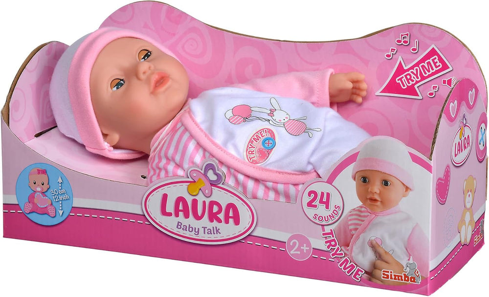 Simba 105140020 - My Love Baby Talk, Weichkörperpuppe mit Schlafaugen in süßem Strampler, macht 24 Babylaute, 30cm, Babypuppe ab 2 Jahre