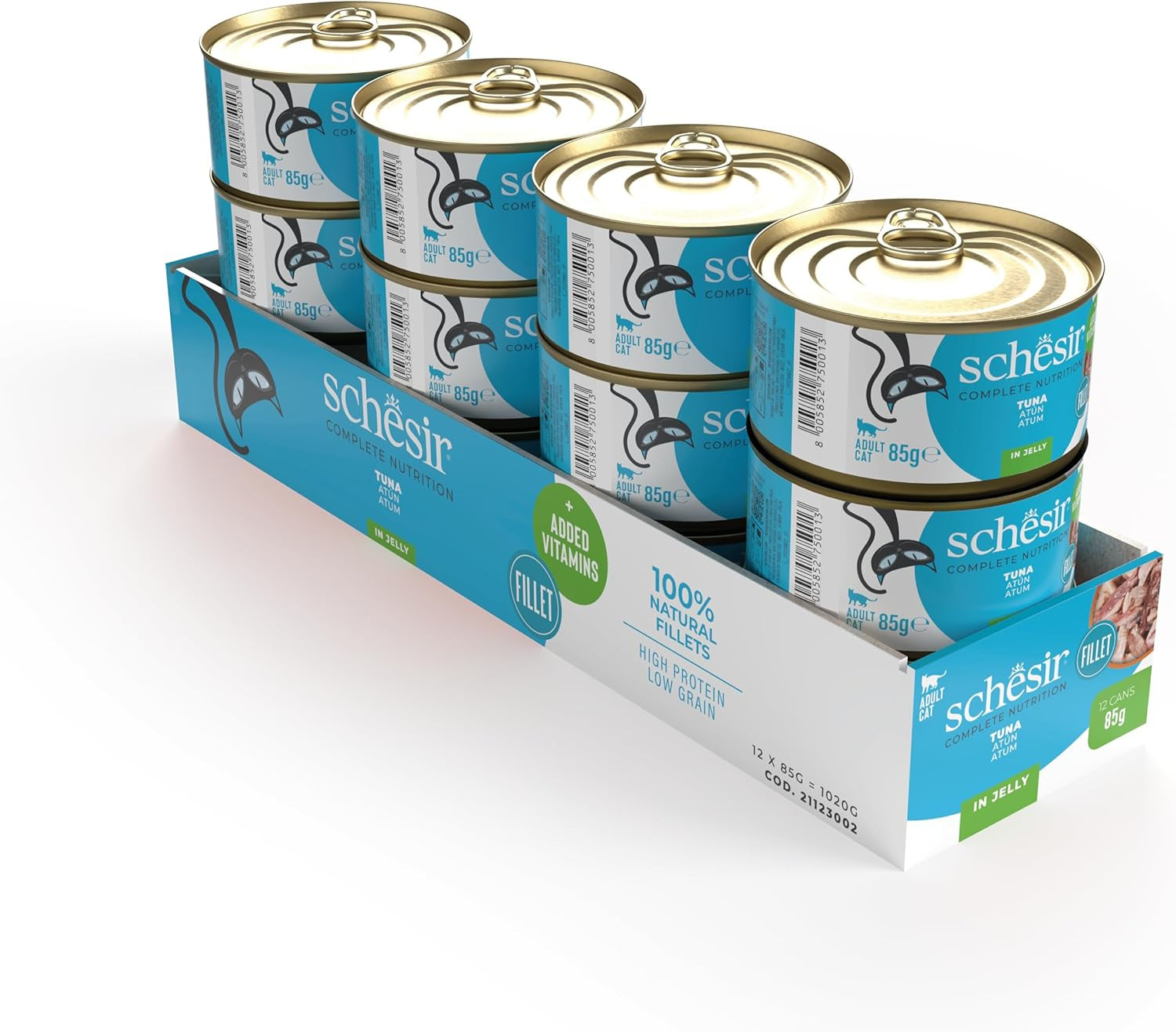 Ton în jeleu, hrană umedă pentru pisici, la conservă, 100% naturală, cu vitamine adăugate, 12 x 85g