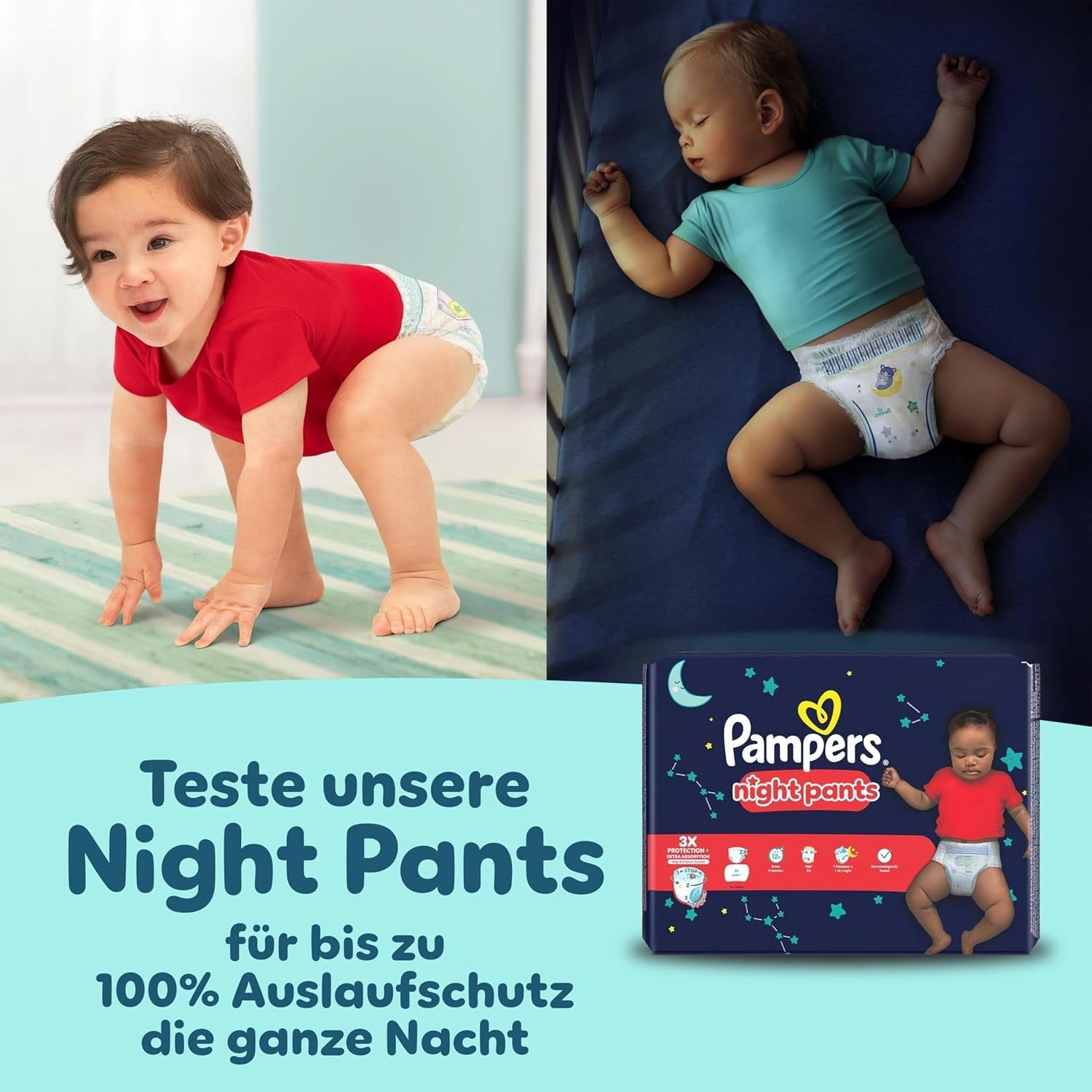 Pampers Premium Protection Pants Größe 6, 78 Windeln, 13kg-19kg, Mit 360° Passform, 2x breiteren Bündchen als vorher für Komfort & Schutz + 10 Stück Pampers Aqua Baby-Feuchttücher enthalten