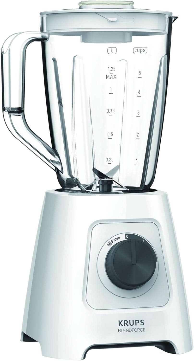 Krups KB439D Blendforce 2 Standmixer | 800 Watt | 5 Geschwindigkeiten | Pulsfunktion | 1,75 Liter Thermoglasbehälter (Nutzvolumen: 1,25 Liter) | Stöße | Eiszerkleiner | Edelstahl Mutter und Kind Naty Shop Single