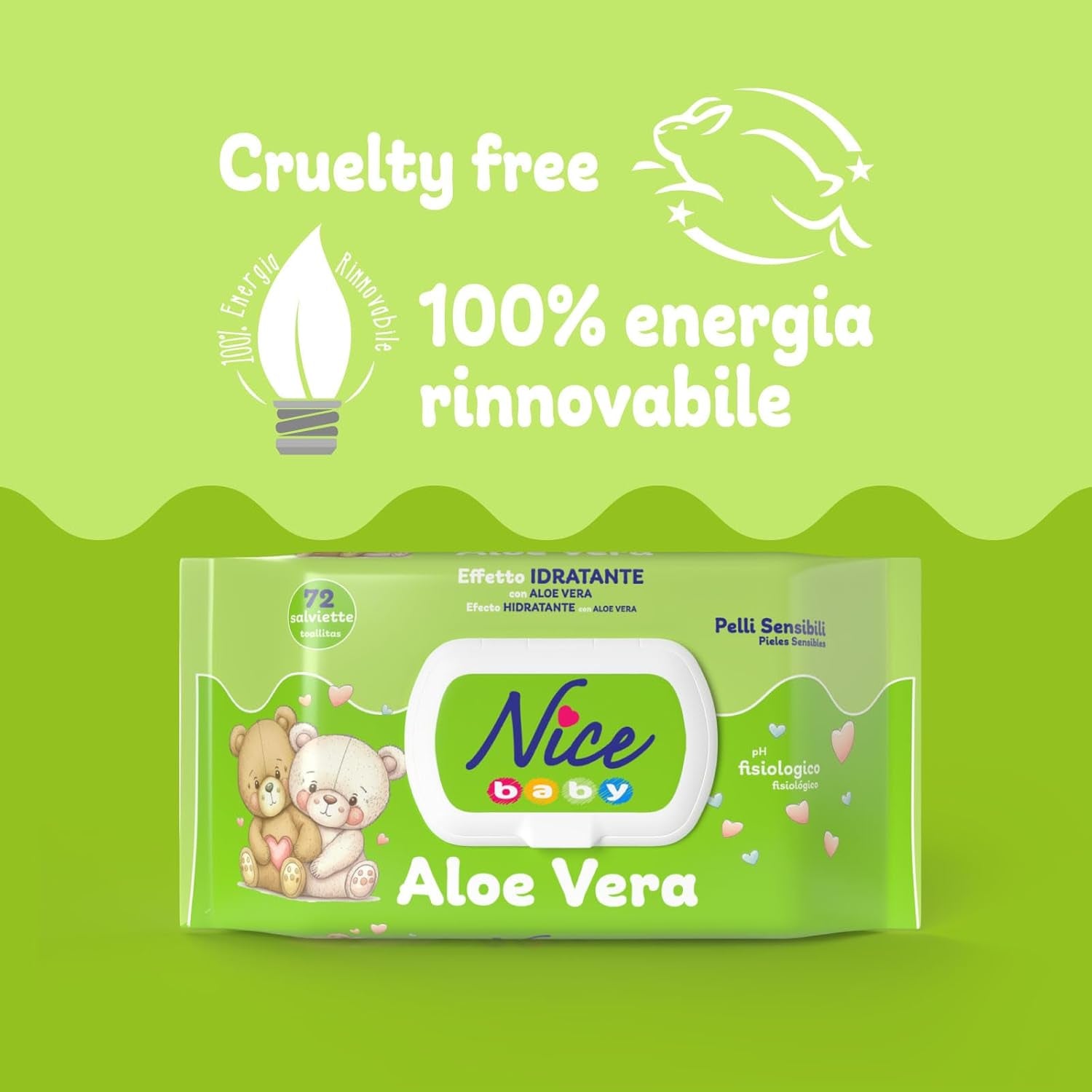 Șervețele demachiante pentru copii și bebeluși – cu aloe vera și ulei de argan – testate dermatologic – valoare pH fiziologică – format maxi: pachet de 72 de șervețele – Nice