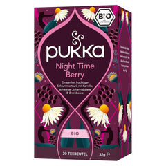 Pukka | Ceai de fructe bio „Night Time Berry” | Mușețel, coacăze negre și mure | Ceai pentru o seară relaxantă | Fără cofeină | Pachet de 1 | 20 pliculețe de ceai