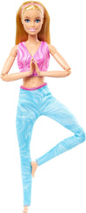 Păpușă Barbie Made-to-Move cu păr blond, bluză sport roz detașabilă și pantaloni de yoga albaștri, 22 de articulații”, HRH27, [Multicoloră]
